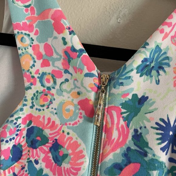 Lilly Pulitzer Sz XS Serene Blue Gypsea Preppy Tropical Arden Fringe Shift Dress - Picture 12 of 12